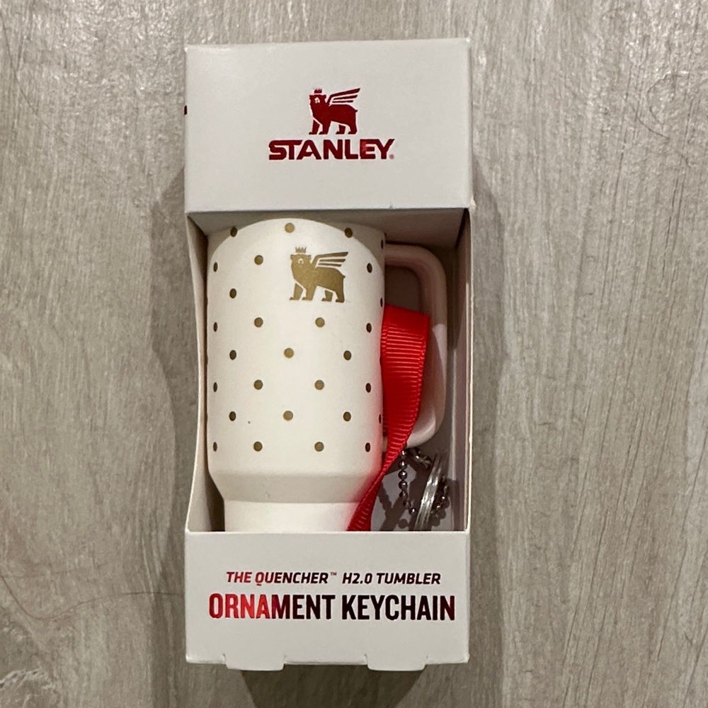 Stanley Special Edition Hiliday Ornament Keychain with Gold Polkadots NWT - Picture 2 of 5